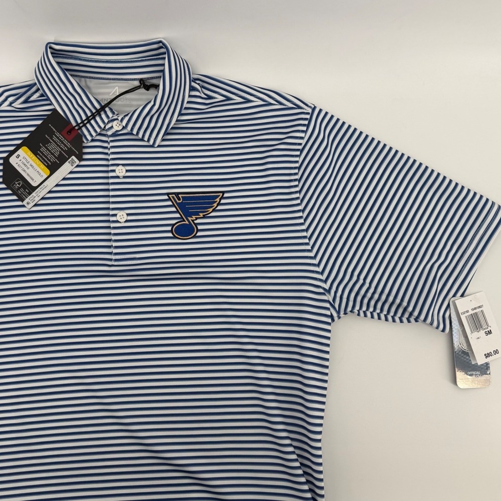 Antigua Polo Shirt Men Small Blue St. Louis Blues Skills Polo Striped NHL 104910